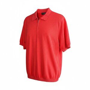 D. Fine Las Veges Polo Red Cotton Ribbed Knit 1/4 Zip Size Large